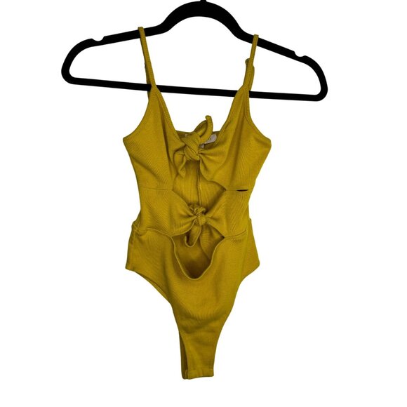 Etophe Studios Sexy Yellow Tie Front Bodysuit Women's Size Medium Vacation - Picture 1 of 6